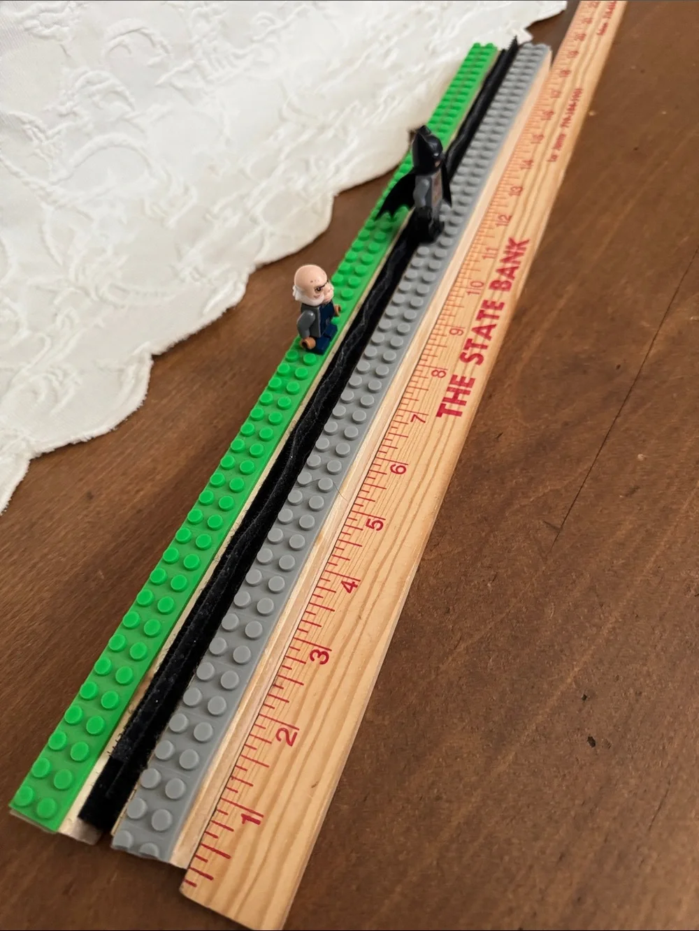 LEGO-Compatible Green and Gray Building Plate Strips. Characters not included.